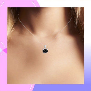 Black Cat Sterling Silver plated Pendant with hand-painted Enamels modelled