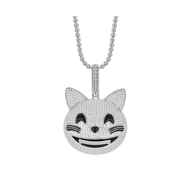 Smiling Cat Sterling Silver Pendant with White Cubic Zirconia