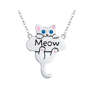 Cat Meow Sterling Silver Necklace with Enamel