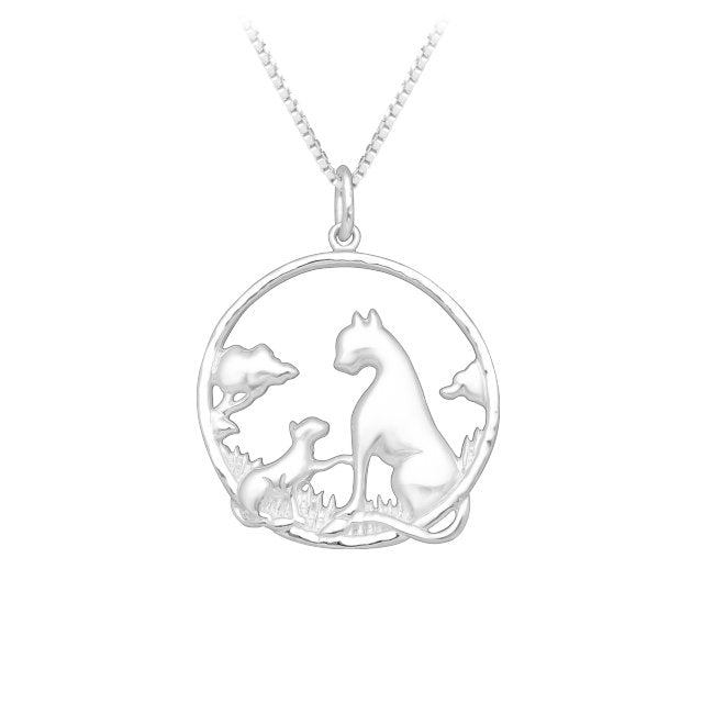Lioness with Cub Sterling Silver Pendant