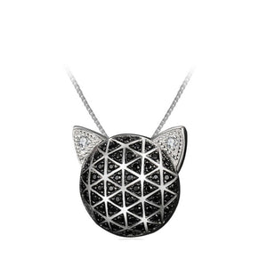 Cat Sterling Silver Pendant with Black Spinel