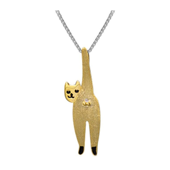 Cat Sterling Silver Pendant with 18k Gold