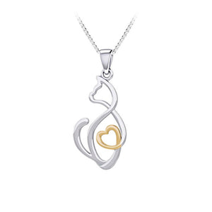 Heart Cat Sterling Silver with 14k Gold Pendant