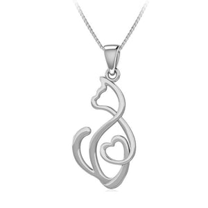 Cat Heart Sterling Silver Pendant