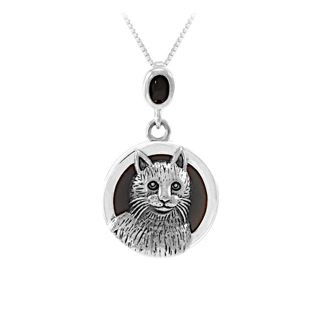 Cat Sterling Silver and Obsidian Pendant