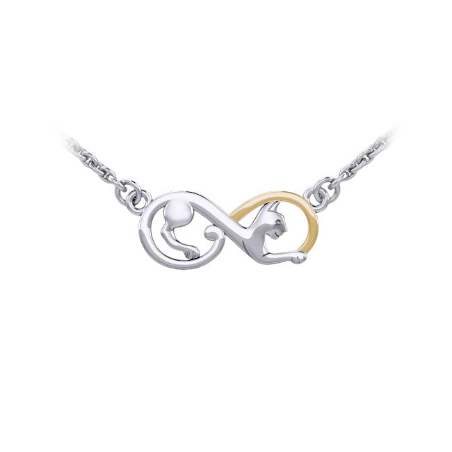 Infinity Cat Sterling Silver and 14k Gold Necklace