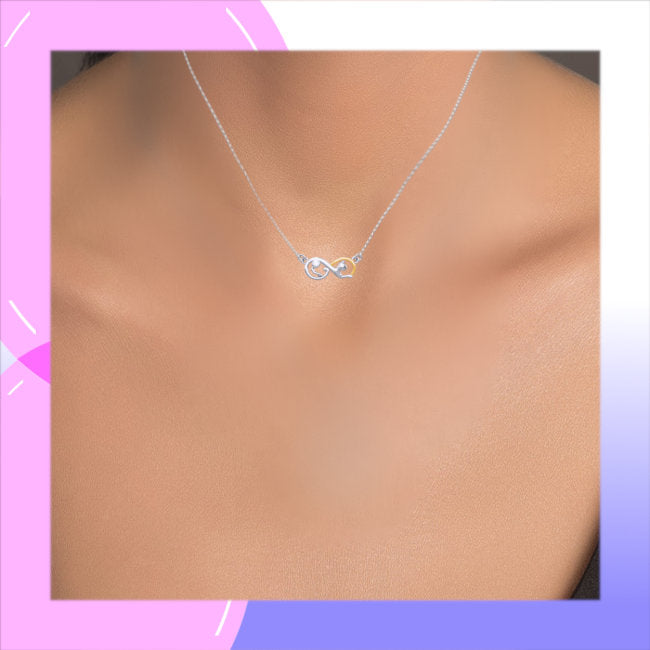 Infinity Cat Sterling Silver and 14k Gold Necklace modelled