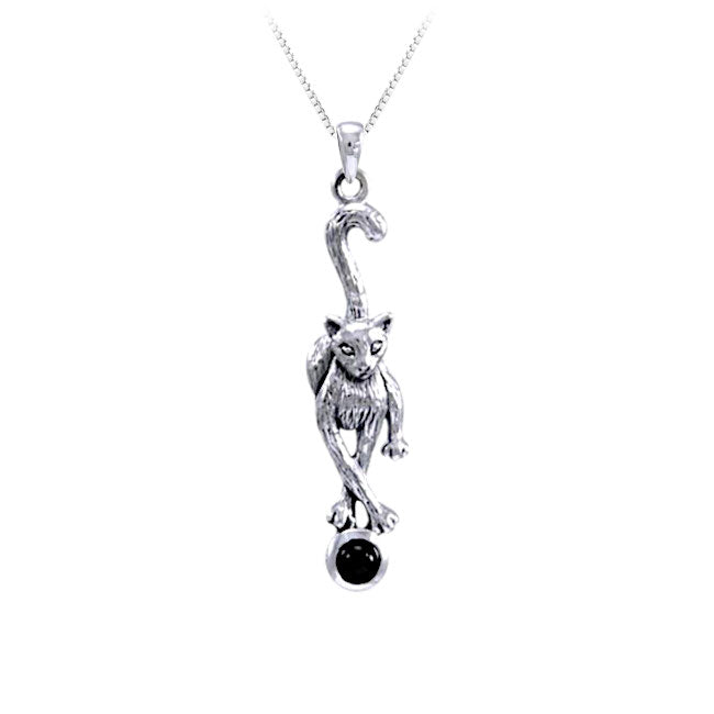 Cat Sterling Silver and Obsidian Pendant