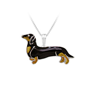 Dachshund Sterling Silver plated Pendant with Enamels
