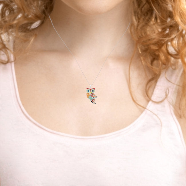 Owl Radiance Sterling Silver plated Pendant with Enamels modelled