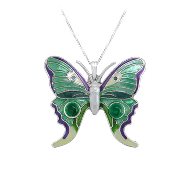 Butterfly Sterling Silver plated Pendant with Green Onyx & Enamels