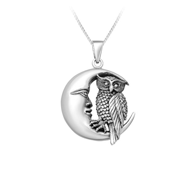 Owl & Moon Sterling Silver Pendant