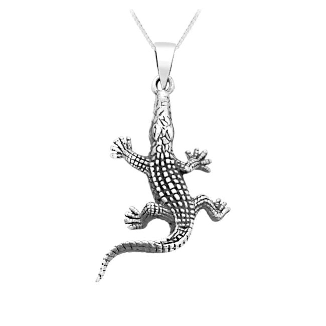 Crocodile Pendant in Oxidised Sterling Silver