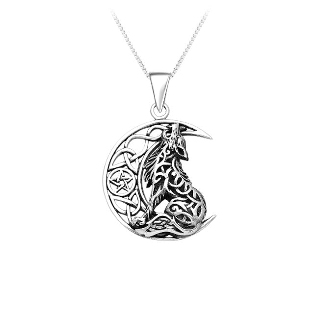 Wolf with Celtic Knotwork Sterling Silver Pendant