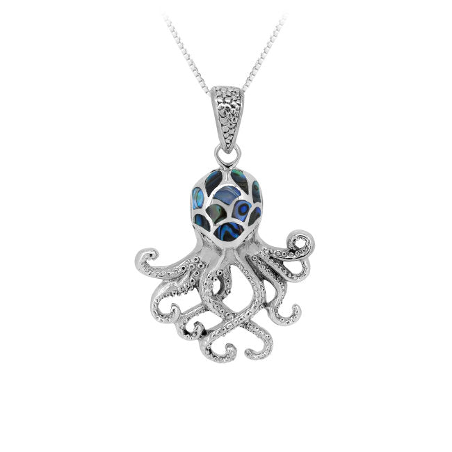 Octopus Sterling Silver Pendant with Abalone