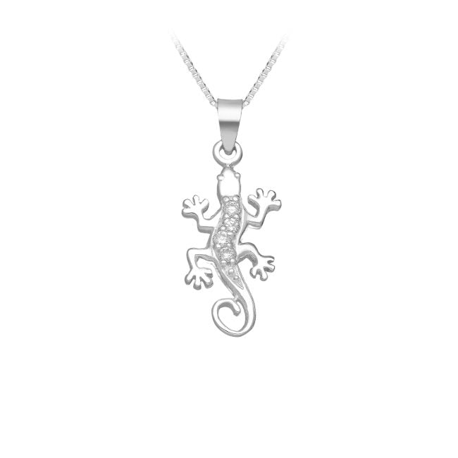 Gecko Sterling Silver with Cubic Zirconia Pendant