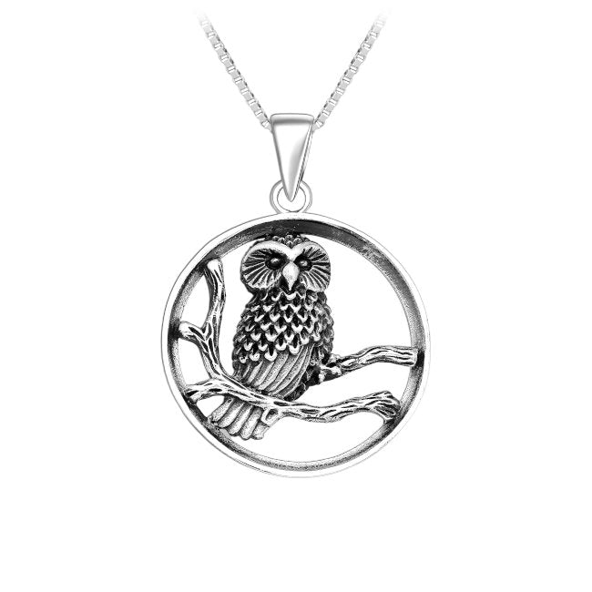 Owl on a Branch Sterling Silver Pendant