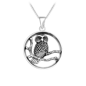 Owl on a Branch Sterling Silver Pendant
