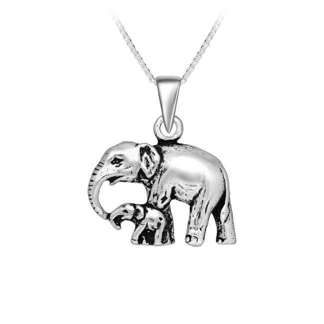 Elephant Mum & Calf Sterling Silver Pendant
