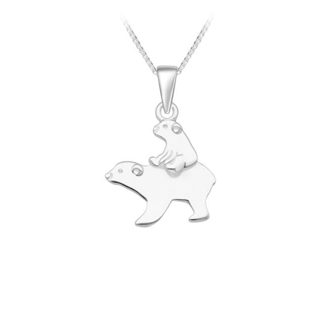 Polar Bear Mum & Cub Sterling Silver Pendant