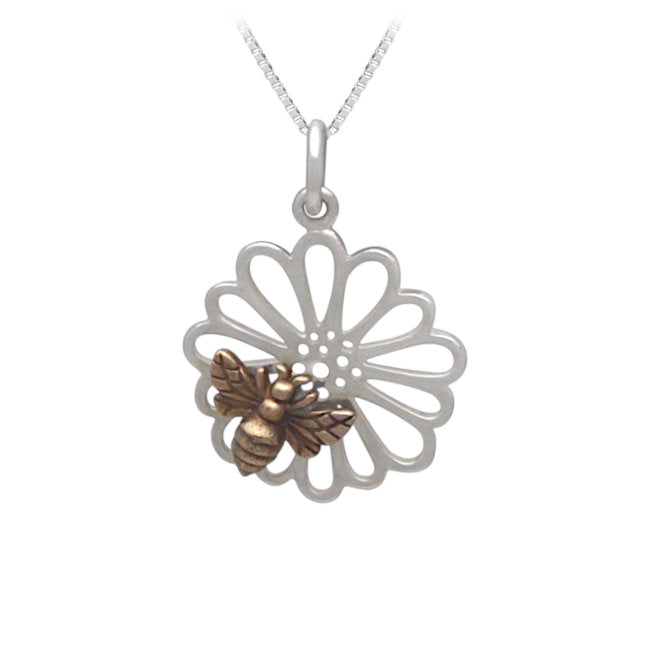 Bee & Daisy Sterling Silver & Bronze Pendant