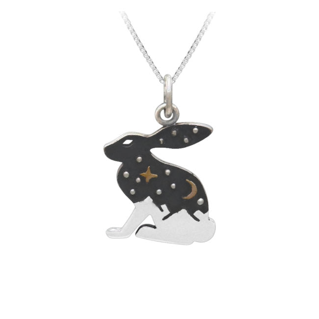 Hare Sterling Silver Charm Pendant with Bronze Star & Moon