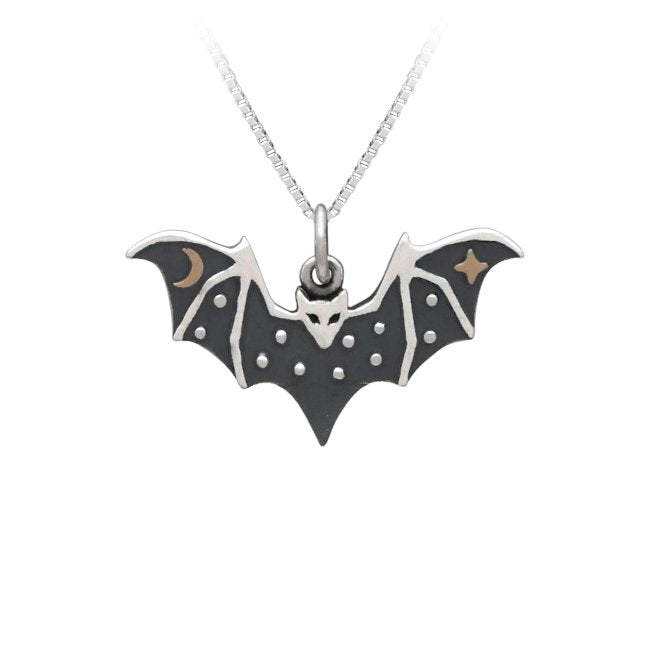 Bat Sterling Silver Pendant featuring Star & Moon
