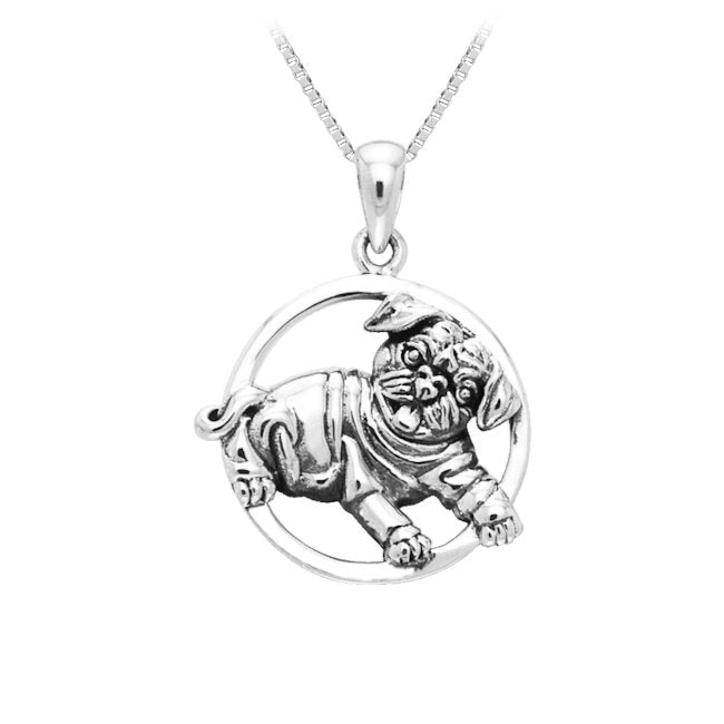 Pug Dog Pendant in Sterling Silver