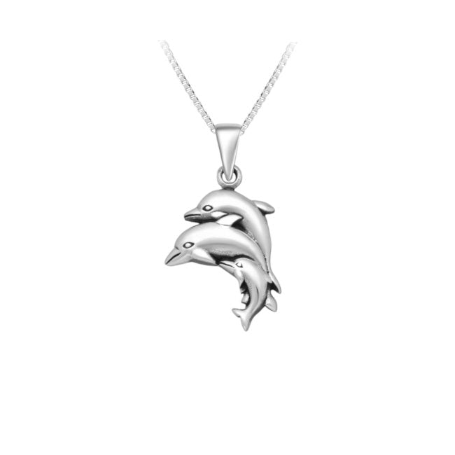 Dolphin Family Sterling Silver Pendant