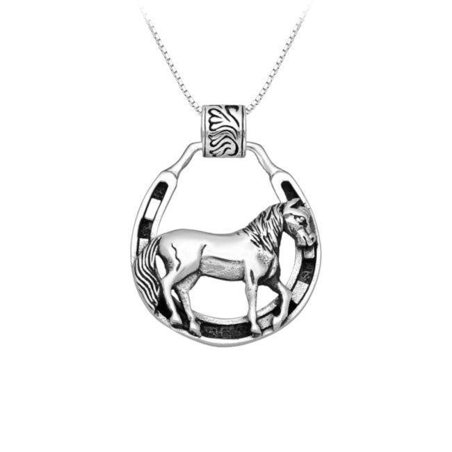 Horseshoe & Horse Sterling Silver Pendant