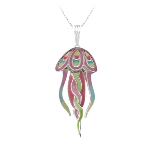 Jellyfish Dangle Sterling Silver plated Pendant with Enamels