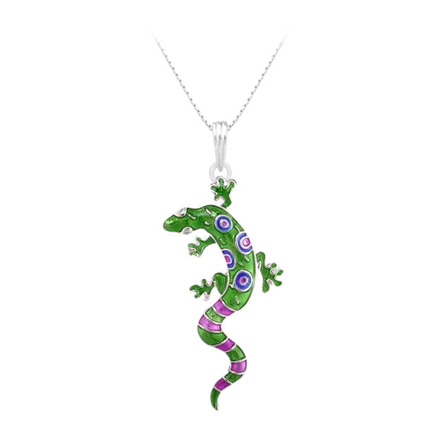 Gecko Sterling Silver plated Pendant with Enamels