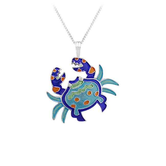 Crab Sterling Silver plated Pendant with Enamels