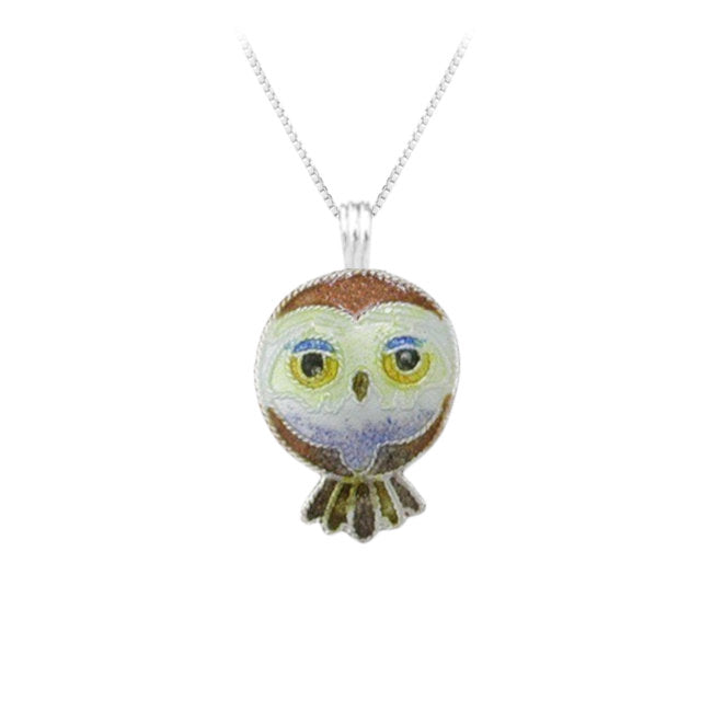 Owl Sterling Silver Pendant with Enamels