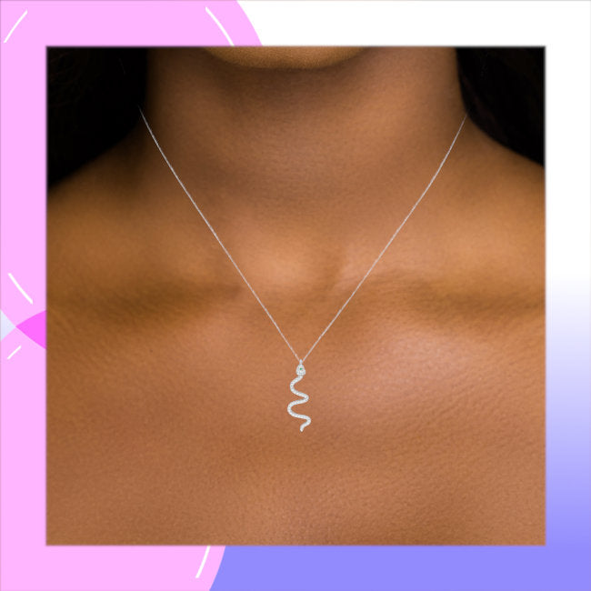 Snake Sterling Silver Necklace with Cubic Zirconia modelled