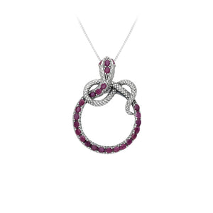 Snake Sterling Silver Magnifying Glass Pendant with Natural Ruby