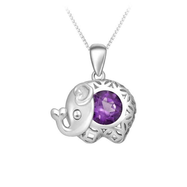 Elephant Sterling Silver Pendant with Amethyst
