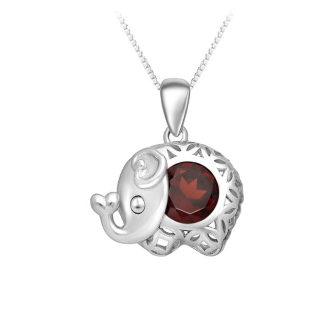 Elephant Sterling Silver Pendant with Garnet
