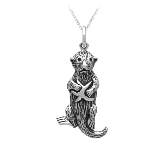 Sea Otter with Starfish Sterling Silver Charm Pendant