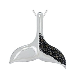 Whale Tail Sterling Silver Pendant with Marcasite