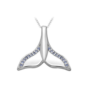 Whale Tail Sterling Silver Pendant with Blue Cubic Zirconia
