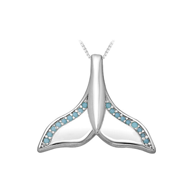 Whale Tail Sterling Silver Pendant with Sky-Blue Cubic Zirconia
