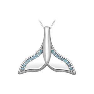 Whale Tail Sterling Silver Pendant with Sky-Blue Cubic Zirconia