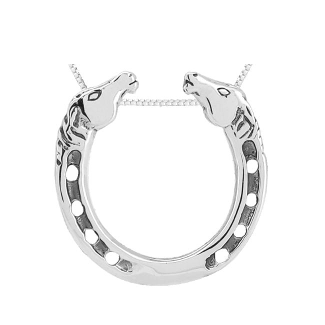 Horseshoe & Horse Heads Sterling Silver Pendant