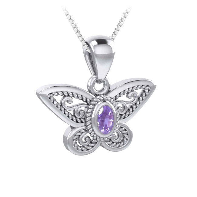 Butterfly Sterling Silver Pendant with Amethyst