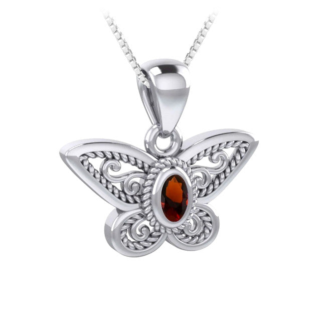 Butterfly Beauty Sterling Silver Pendant with Garnet