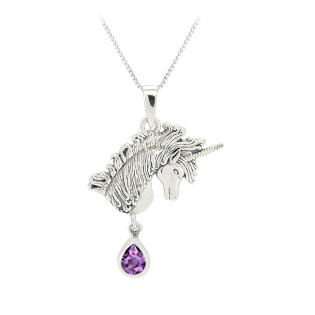 Unicorn Sterling Silver Pendant with Amethyst