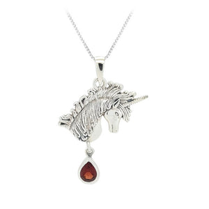 Unicorn Sterling Silver Pendant with Garnet