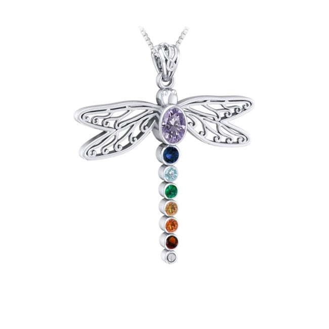 Dragonfly Chakra Sterling Silver Pendant with Gemstones