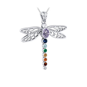 Dragonfly Chakra Sterling Silver Pendant with Gemstones